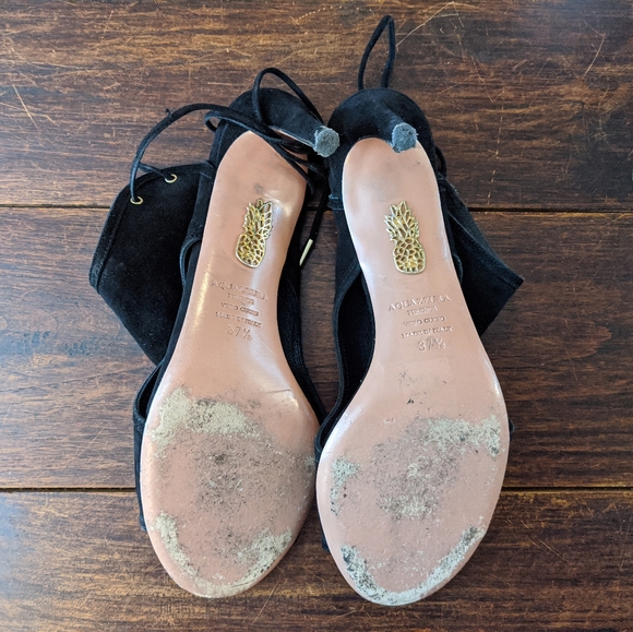 Aquazzura Mid-Heel Suede Sandals Heels in Black - Picture 7 of 15